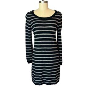 Two Sisters Black & Gray Striped Sweater Dress - EUC